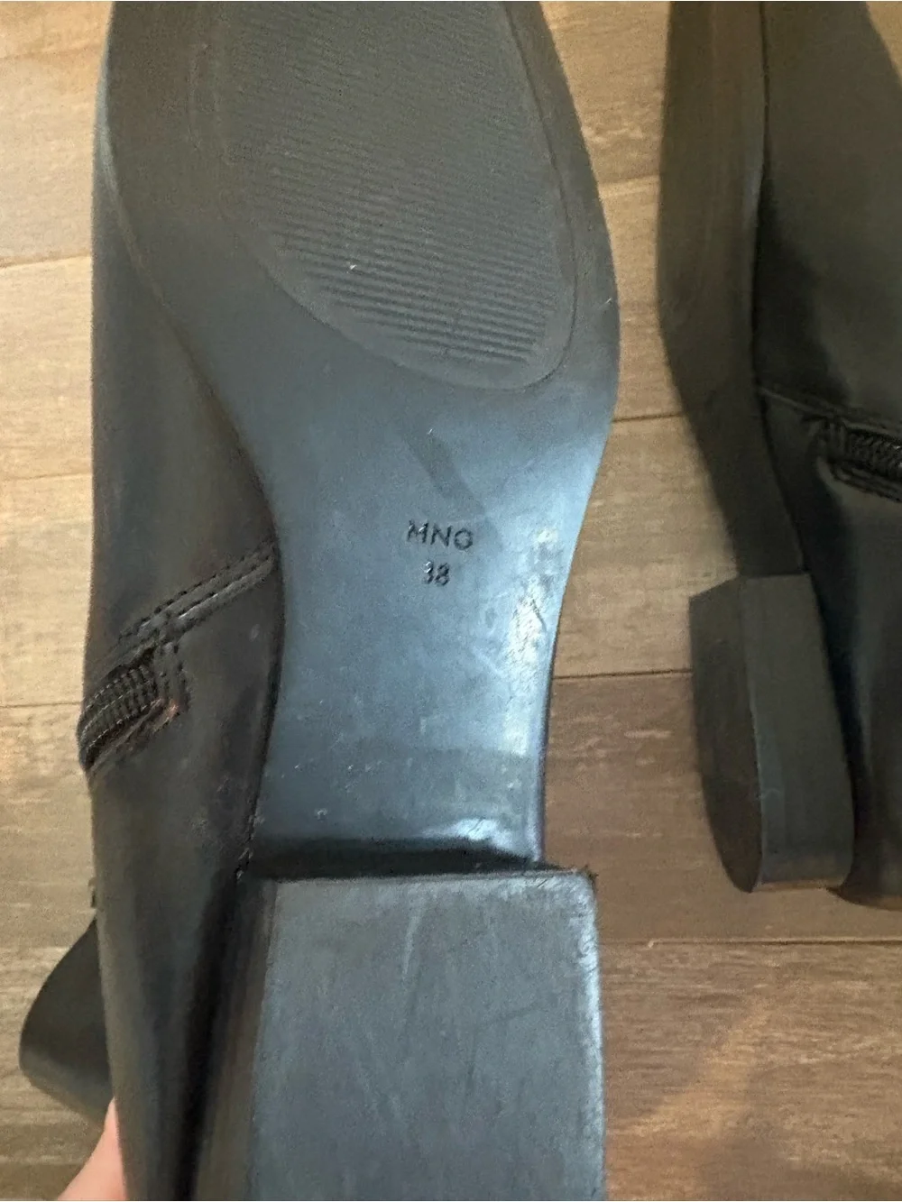 Mango Black Leather Square Toe Ankle Boots Side Zip EU 38 US 7.5/8